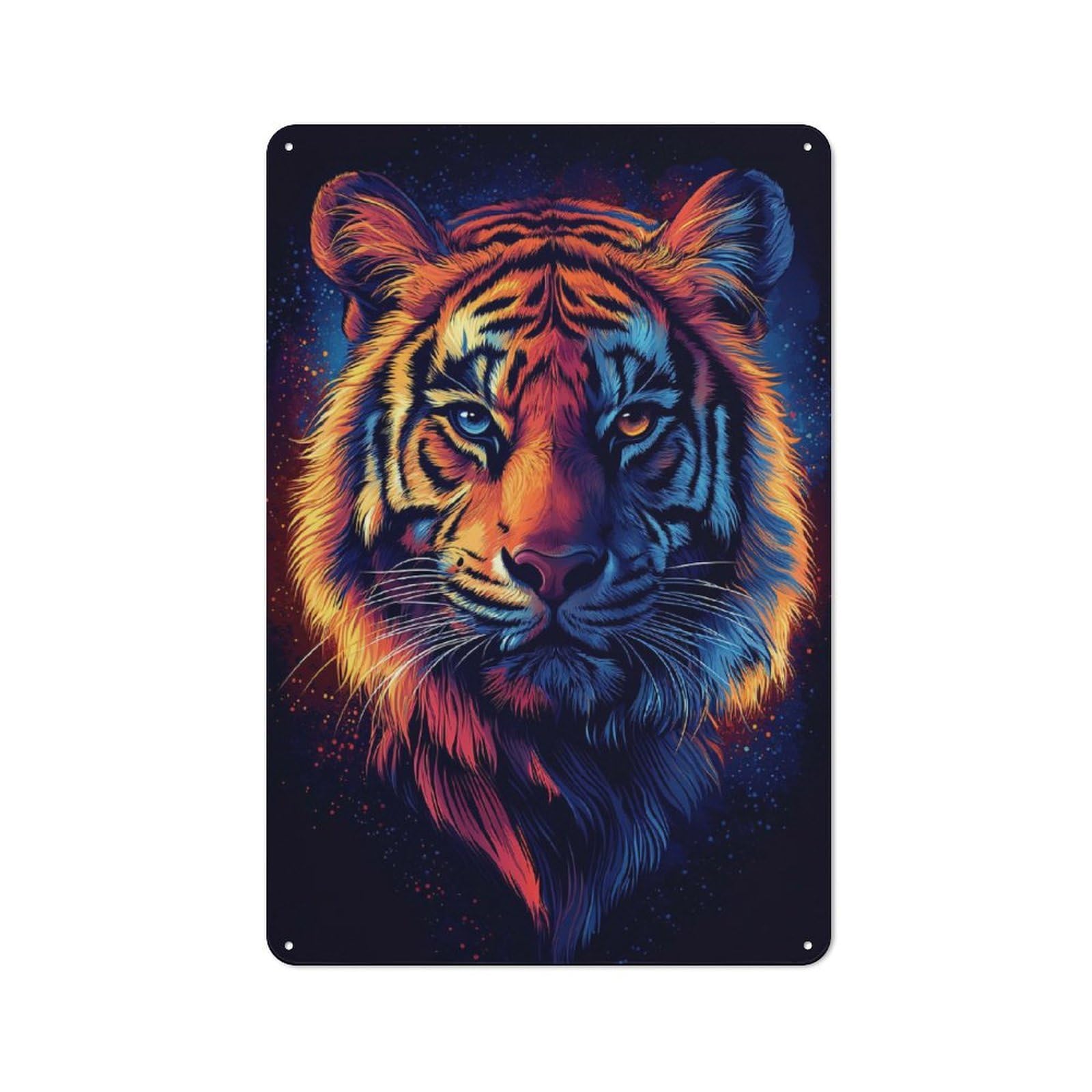 Urban Metal Wall Art Sign 30x20cm Featuring Colorful Tiger Portrait, Studio Wall Art for Modern Home, Workshop, Office Or Cafe