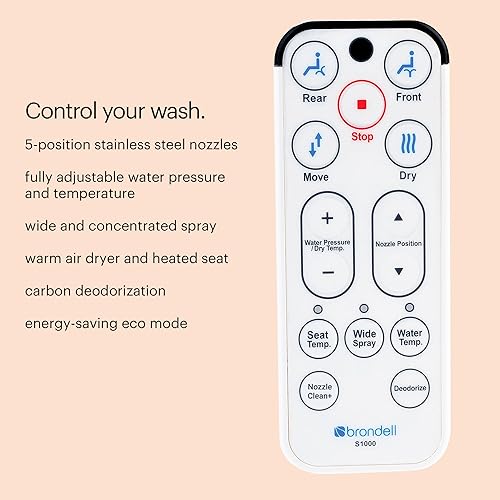 Miniatura 31 de Brondell Swash - Asiento de inodoro eléctrico con boquilla oscilante, secador de aire caliente, luz nocturna, control remoto, alargado, color blanco