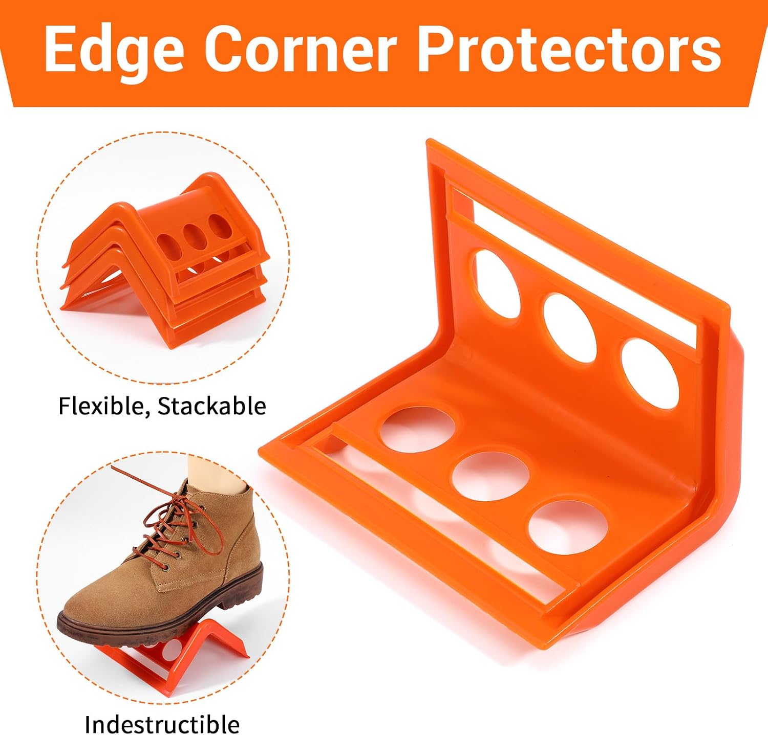 24 Pack Edge Corner Protectors for Flatbed Trucks, Heavy-Duty Plastic Cargo Guard – Reusable V-Shaped Tie Down Protectors for Up to 4 Inch Ratchet Straps, Shipping, and Load Securing (Orange)