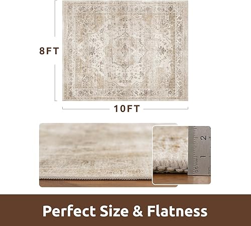 Miniatura 2 de AMOAMI -Alfombra de área de 8 x 10 pies para sala de estar, alfombras vintage suaves beige para dormitorio, alfombra antideslizante lavable para