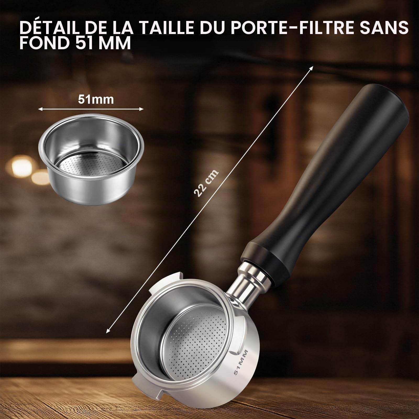 VINATO Porte-filtre sans fond 51mm – Construction entièrement métallique | Compatible avec DeLonghi EC680 / EC685 / EC885 / EC890