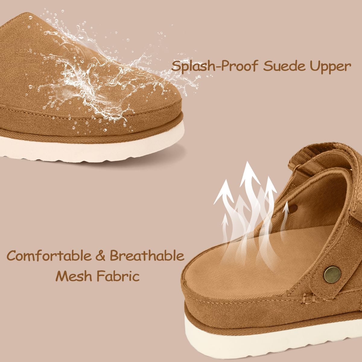 Miggliacci Women's Genuine Suede Platform Clogs with Adjustable Strap Comfy Memory Foam Arch Support Mules & Clogs Goldenstar Slippers for Women Indoor Outdoor - Image 4