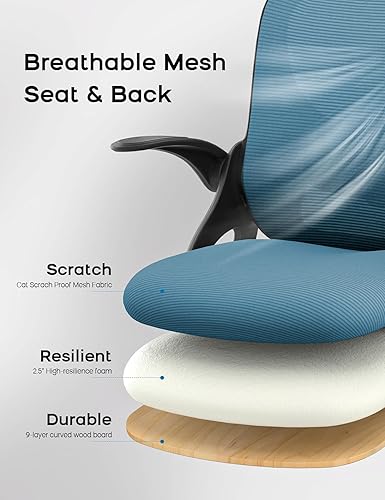 Miniatura 6 de LukkDys Silla de oficina alta con anillo reposapiés y reposabrazos abatibles, silla de dibujo ajustable con soporte lumbar ergonómico, silla