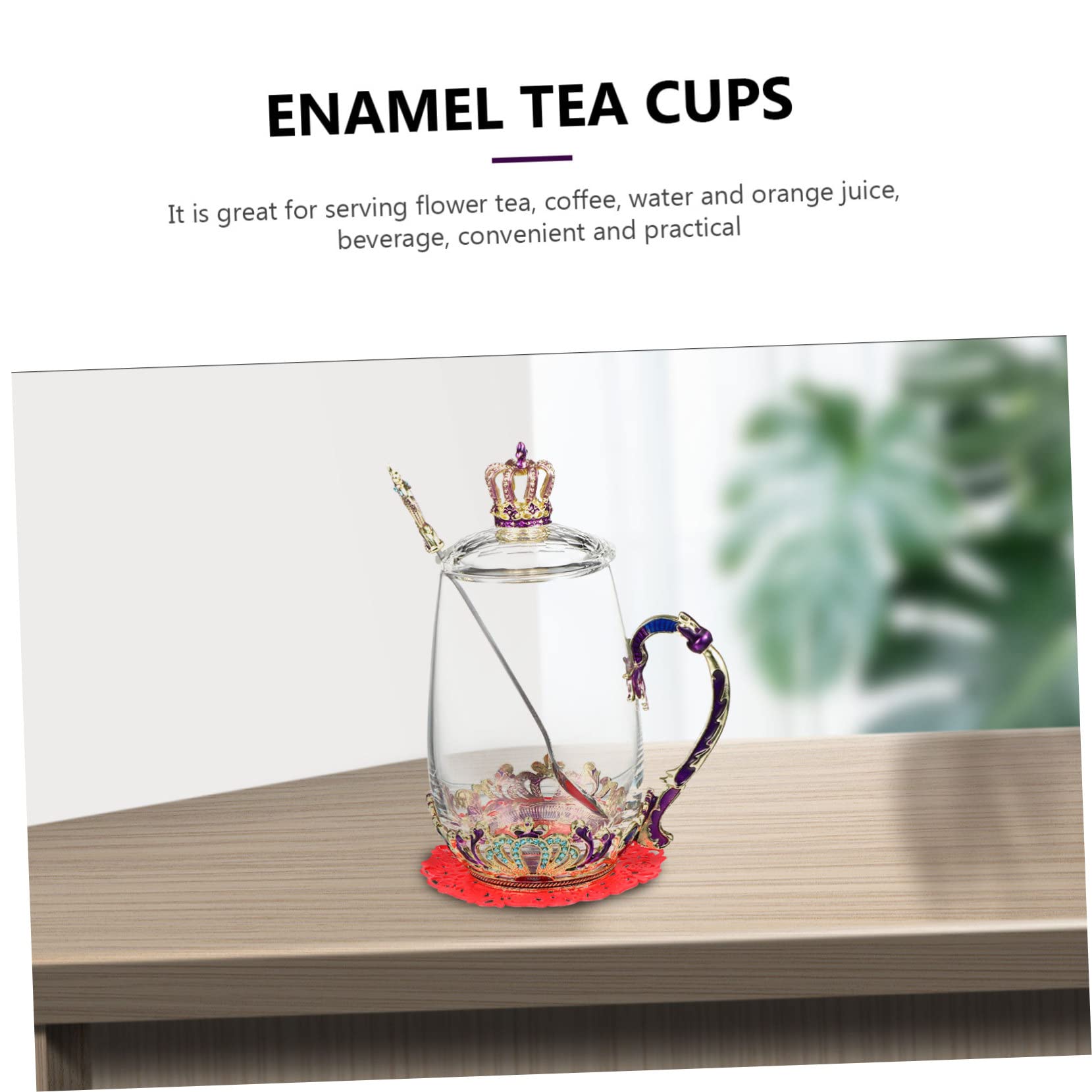 ULTECHNOVO Emaille Blumen Teebecher aus Klarglas 370 Ml 5 Stück für Tee und Kaffee