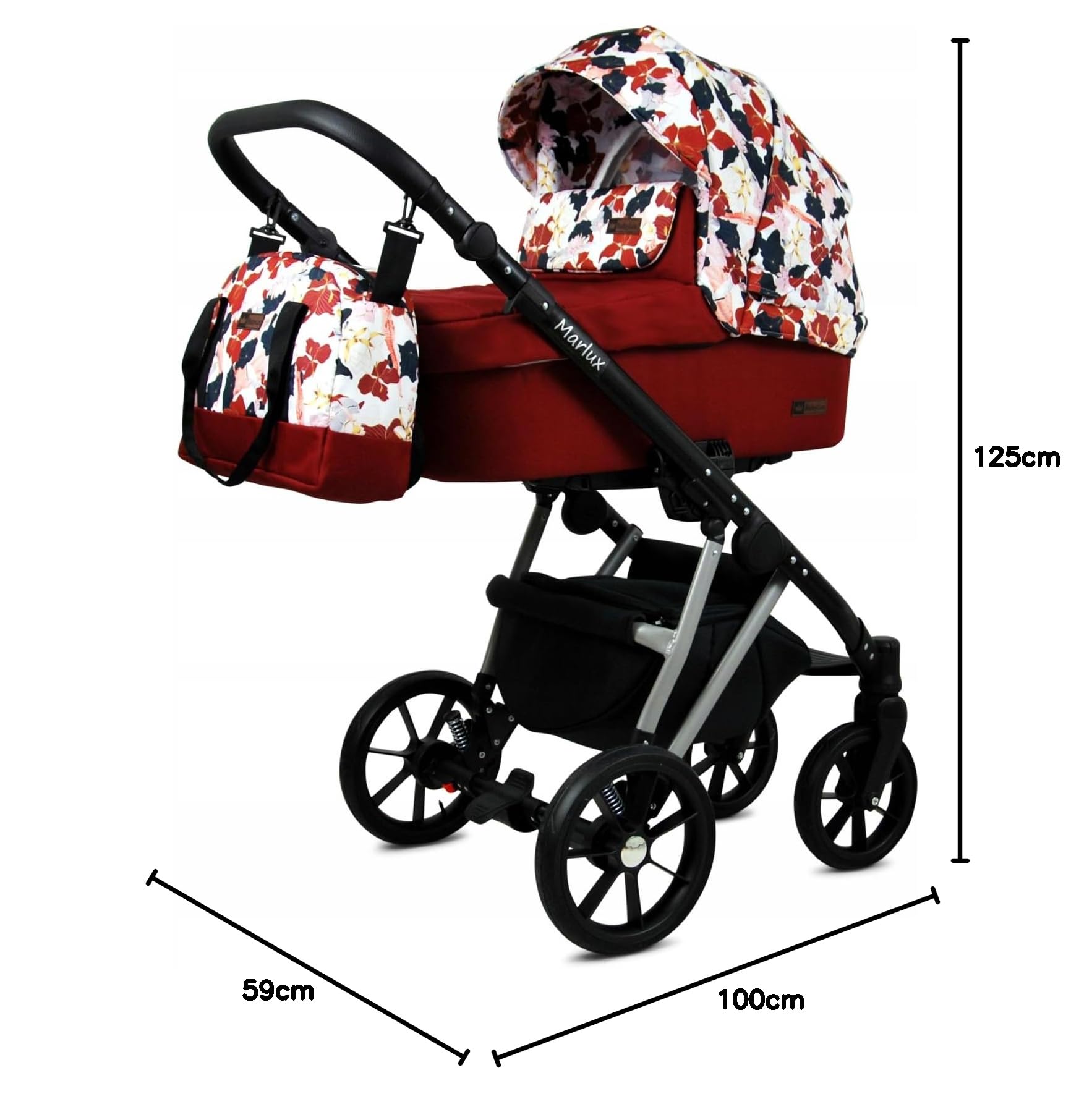 BabyLux® Carrito de Bebé Sistema de Viaje Set 3 en 1 - Marlux Magnetic - incl. Capazo, Silla de Paseo, Silla Coche - Cochecito - con Bolso cambiador, Cubierta para la lluvia, Mosquitera etc.