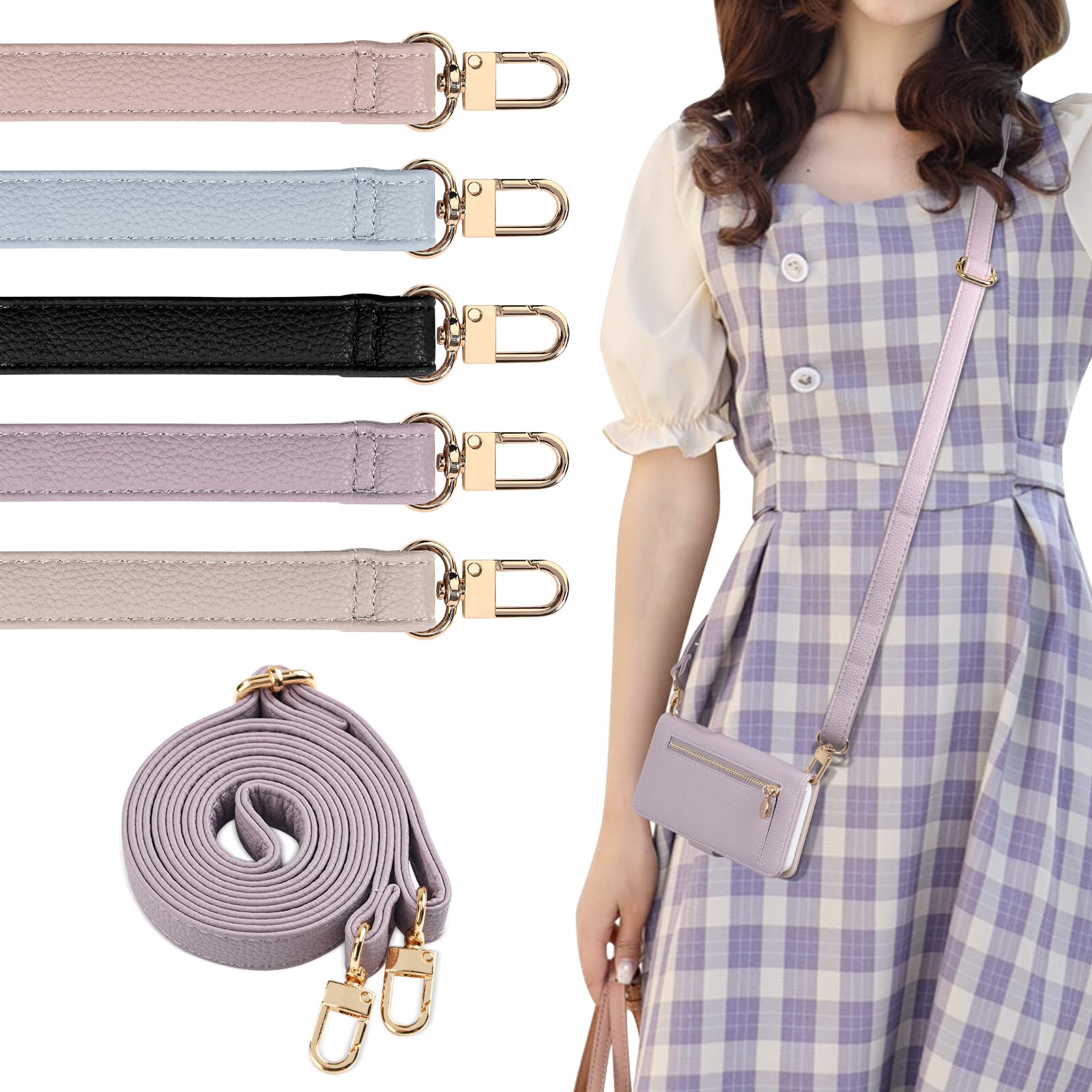 LanFly ショルダーストラップ バッグ用 ショルダーストラップのみ 五色 革 ベルト 紐 細め 付替え 交換用 肩紐 カバン用 付け替え ショルダーストラップ 細め バッグ用 単品 調節可能 付け替え 交換用 ショルダーベルト 革 ショルダーストラップ ショルダーベルト PU素材