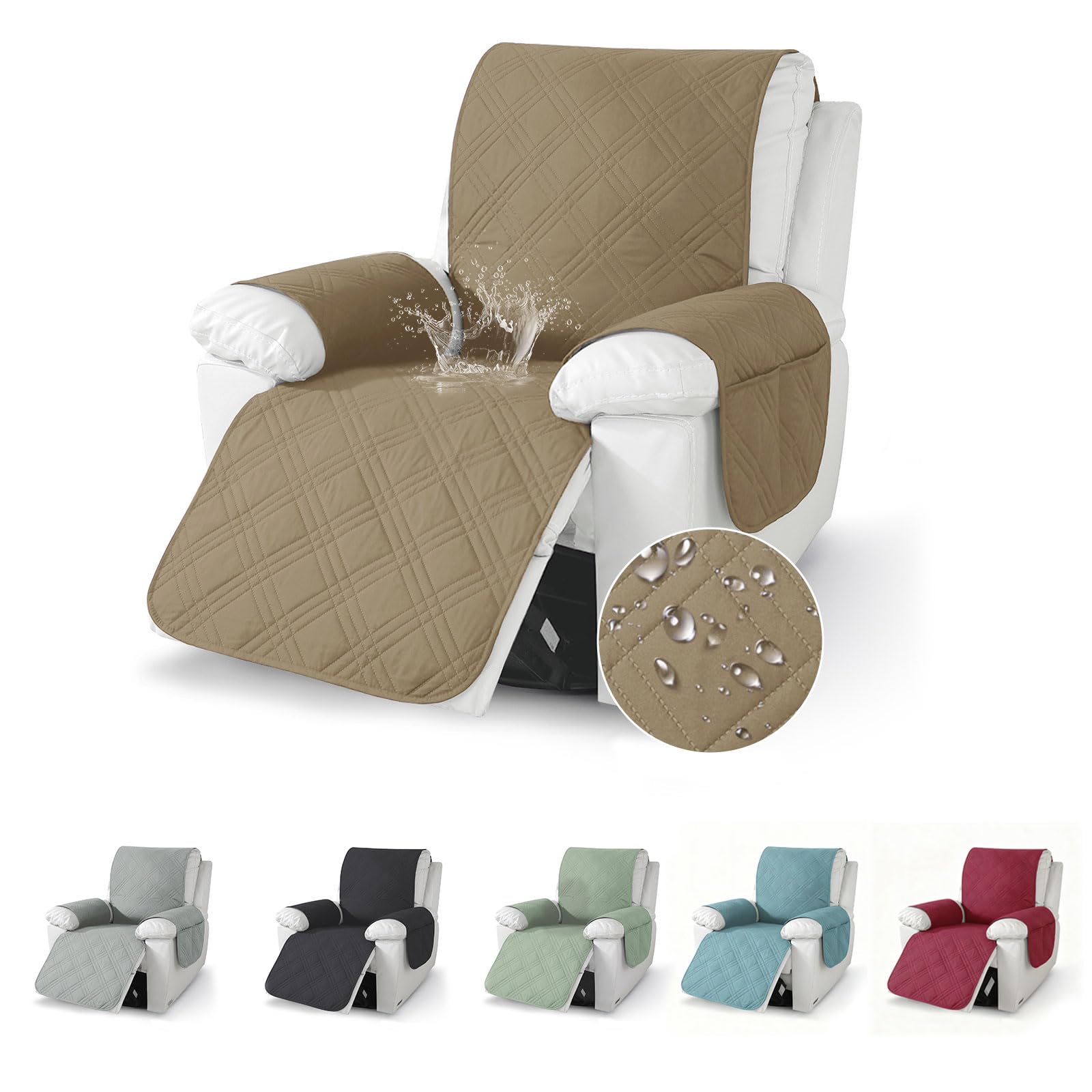 Sesselauflage für Relaxsessel mit Armlehnen - Rutschfester Sesselschoner wasserdicht & maschinenwaschbar - Ideal für Haushalte mit Kindern & Haustieren - Möbelschutz für Fernsehsessel (Hellbraun)