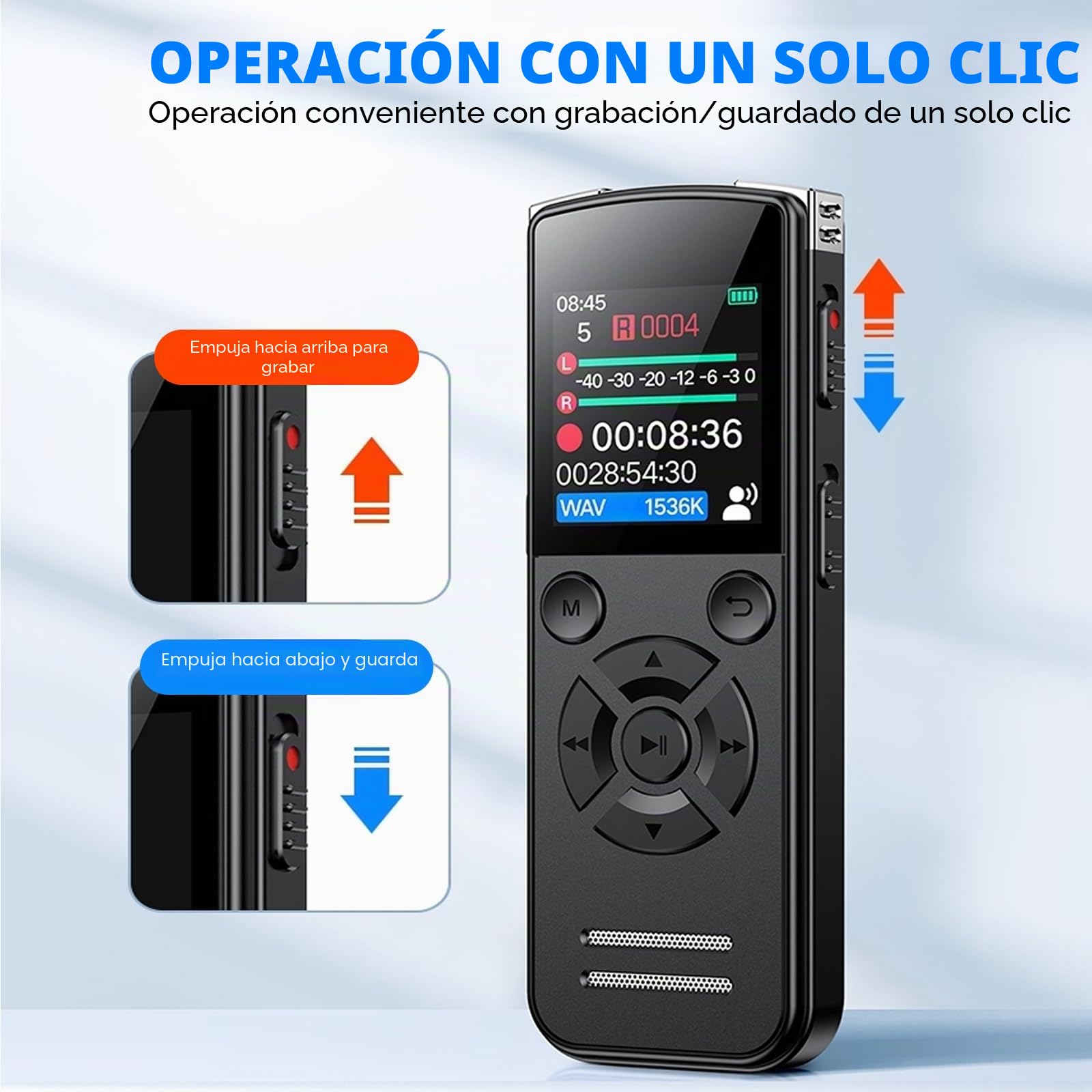 Grabadora de voz de 64 GB, grabadora de un botón, mini grabadora de voz de 1536 Kbps para reuniones, conferencias y entrevistas, USB recargable