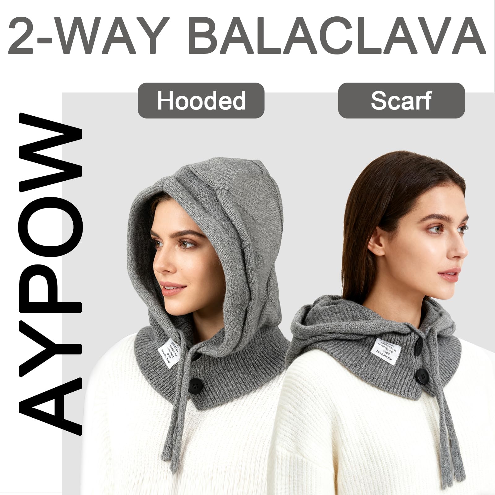 Mujer Invierno Gorro de Punto y Bufanda con Capucha,2 en 1 Térmicos Prueba de Viento Ajustable Pasamontañas,Moda Ocio Pullover Calentador de Cuello para Deportes al Aire Libre Diario Correr