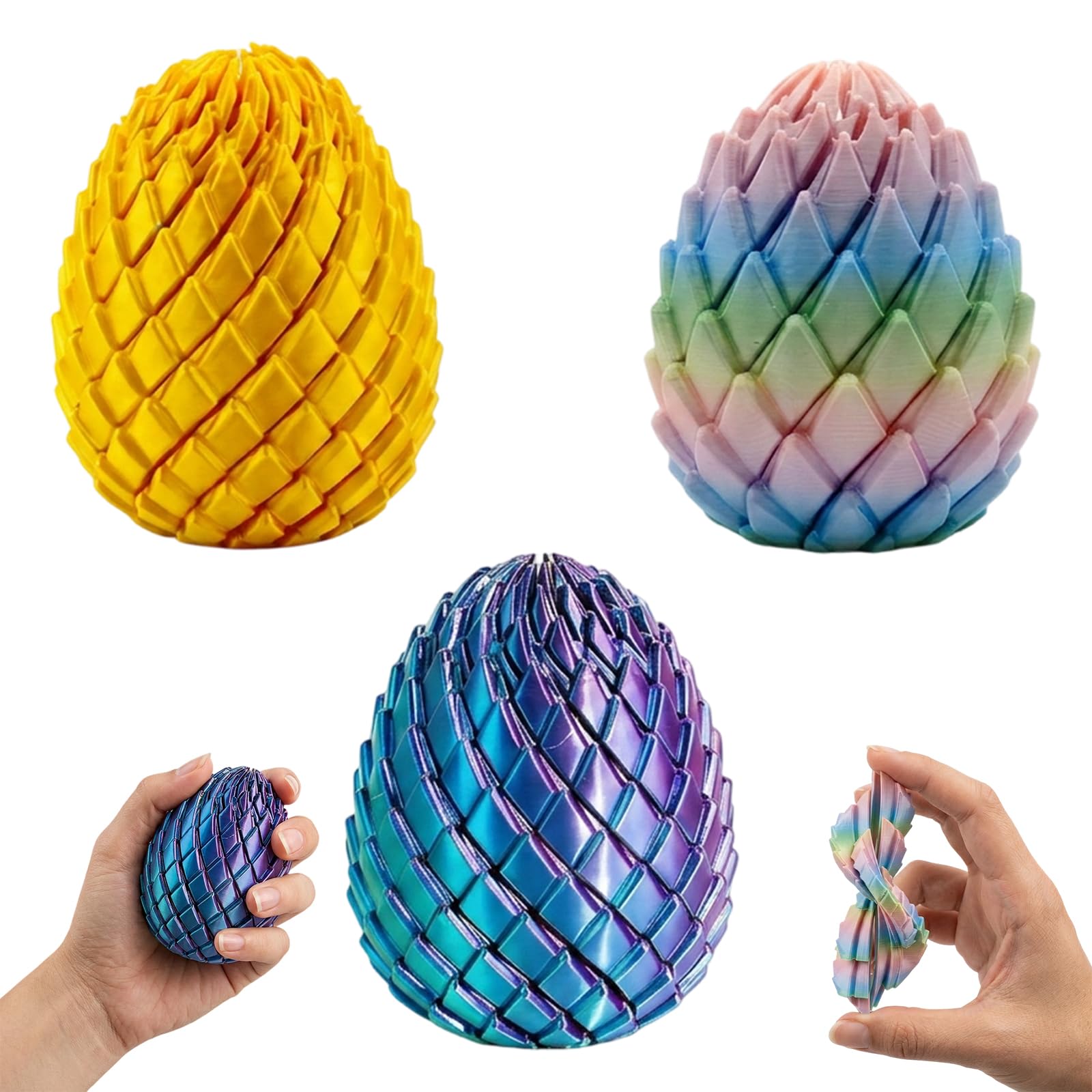 3Pcs 3D Printed, Dragon Egg, Fidget Items in Three Colour Options, Compact and Portable for Work and Study Desk Use