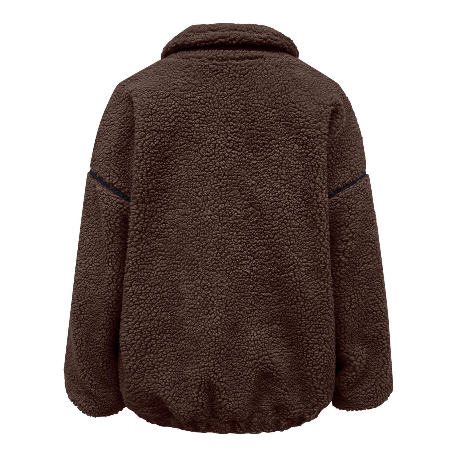 Generisch Damska kurtka polarowa Sherpa, kurtka zimowa w stylu oversize, z zamkiem błyskawicznym, puszysta damska kurtka zimowa z zamkiem błyskawicznym, swobodny płaszcz zimowy z kieszeniami