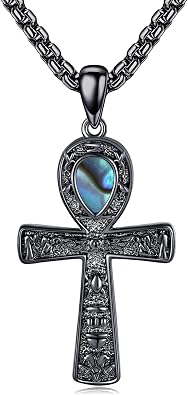 Egyptian Necklace 925 Sterling Silver Black Ankh/Eye of Horus Pendant Necklace Ankh Ancient Amulet Protection Egyptian Jewelry Gifts for Women Mom Grandma