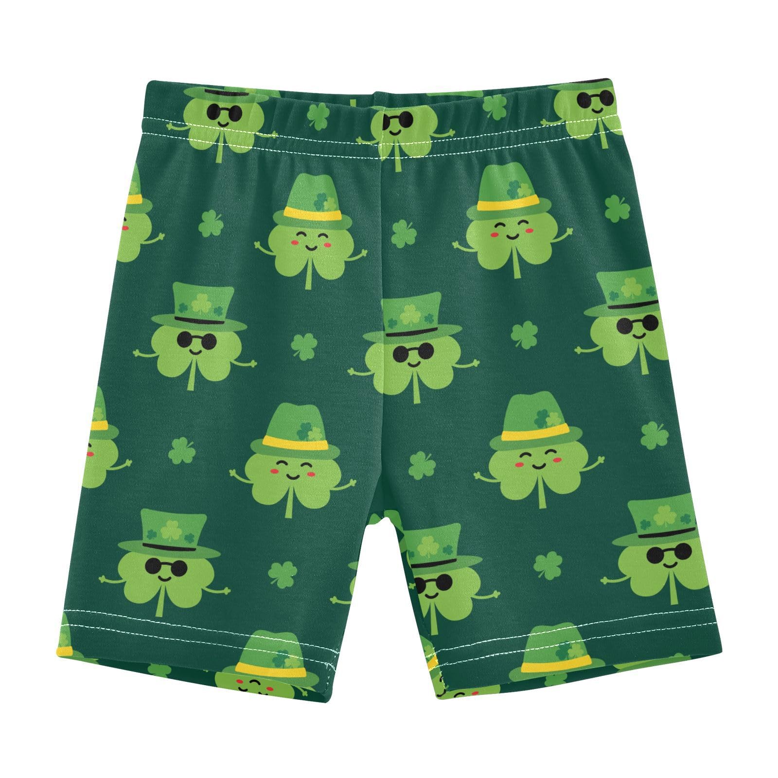 JHKKU Girls St Patrick's Day Shamrock Shorts Cotton Cartwheel Bike Kids Biker Under Dress Dance Short Girl Clothes 8Y