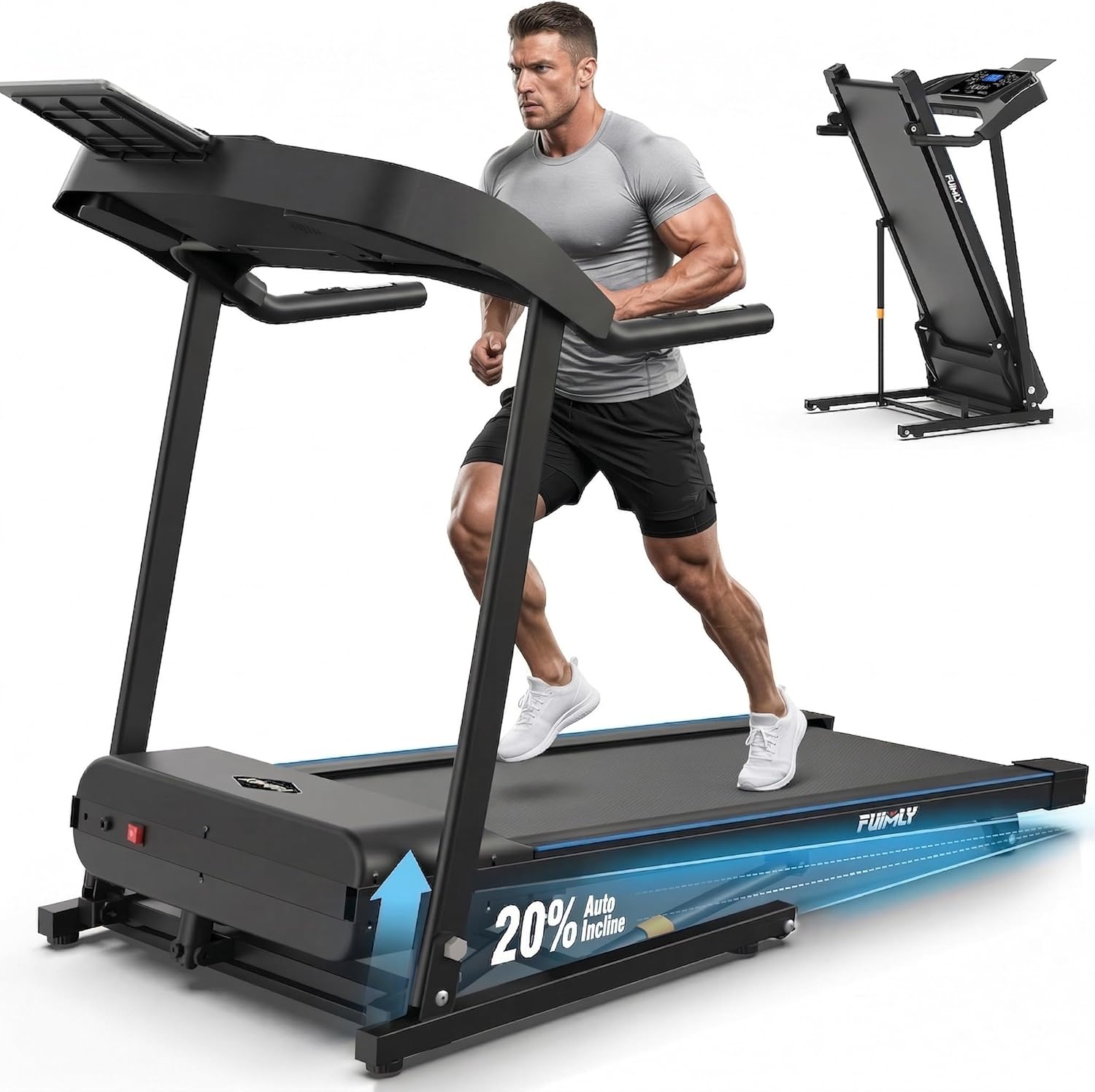 FUNMILY Treadmills for Home, 4.5HP Heavy Duty Treadmill with 0–20% Auto Incline, Quiet Portable Folding Treadmill 400 lb Capacity, 12 Programs& Heart Rate & Body-Fat Measurement