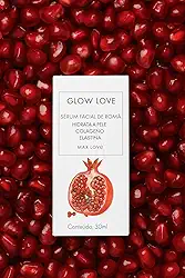 Max Love Glow Love Sérum Facial de Romã, Vegano com Ácido Hialurônico, Colágeno, Elastina, Aloe Vera, Niacinamida, Vitamina E, 30ml