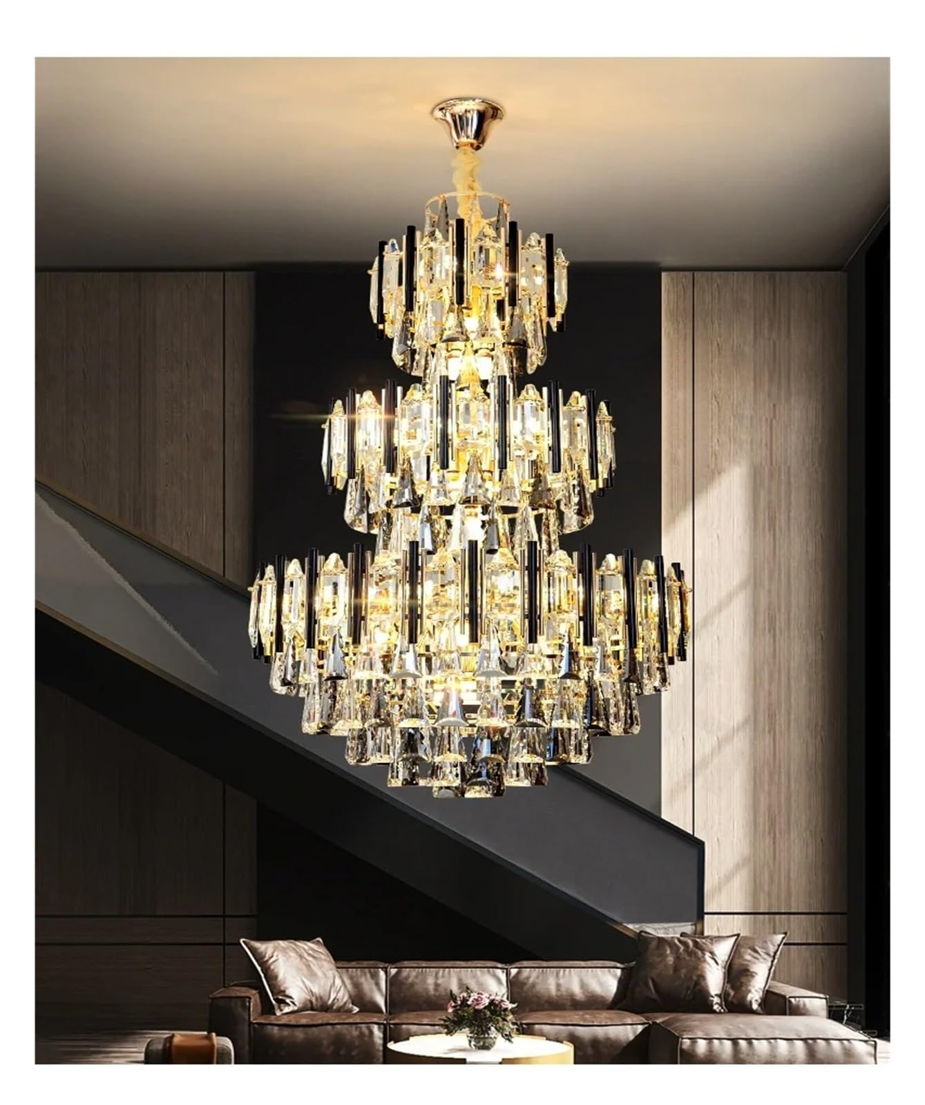 WAQIDCXBOA Duplex Building Large Chandelier Villa Living Room Hotel Lobby Luxury Hollow Staircase Crystal LED