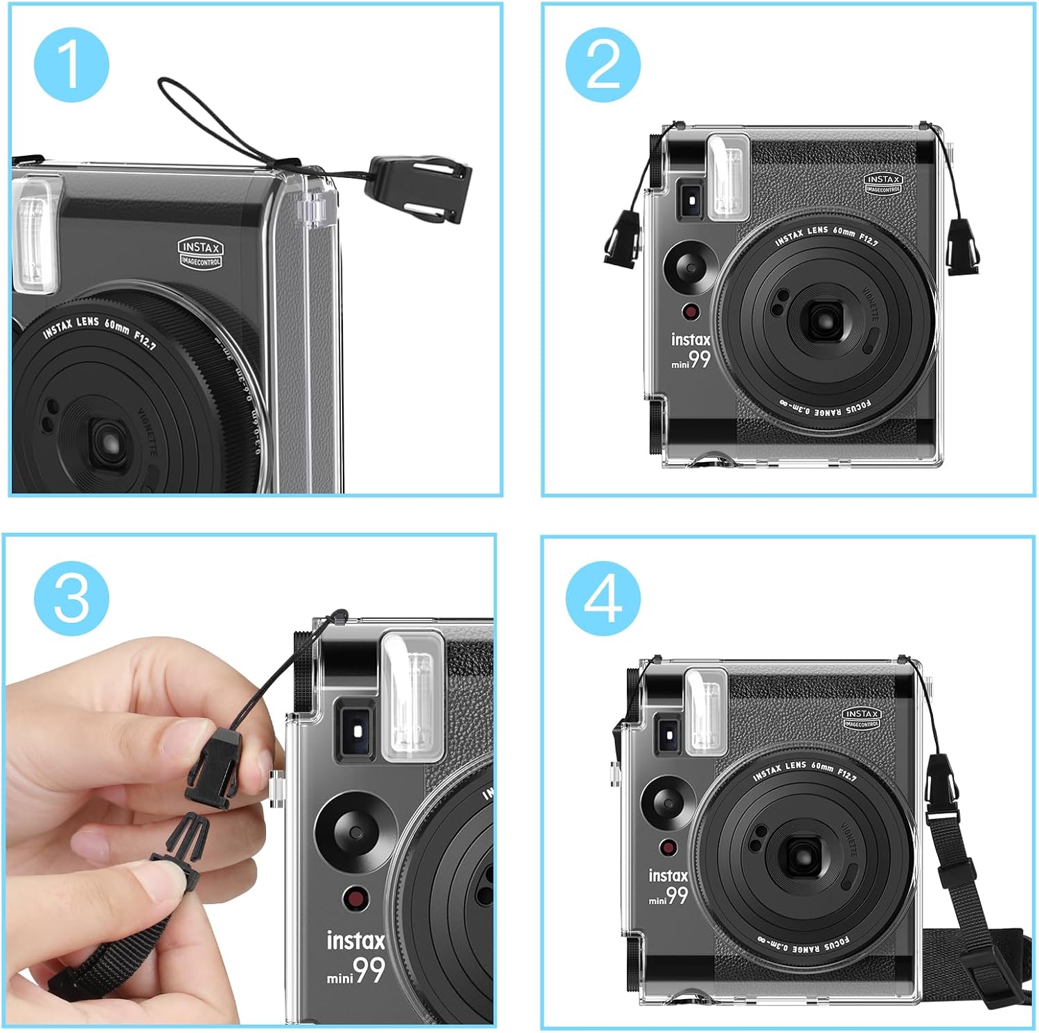 FINTIE Clear Camera Case for Fujifilm Instax Mini 99 Instant Film Camera | Crystal Hard Shell Cover, Adjustable Shoulder Strap, Portable Camera Case, Scratch Resistant, Easy Access, Clear