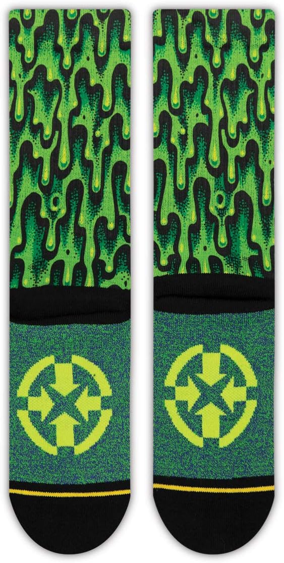 MERGE4 Green Slime Crew Socks with Art by Jimbo Phillips Graphic Crew Socks Cushioned Arch Support Seamless Toe Unisex – Large