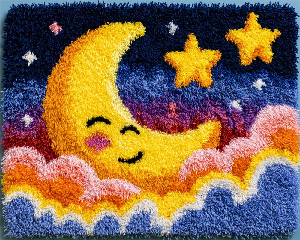 FWRTYCB Latch Hook Kits Rugs,Moon and Stars