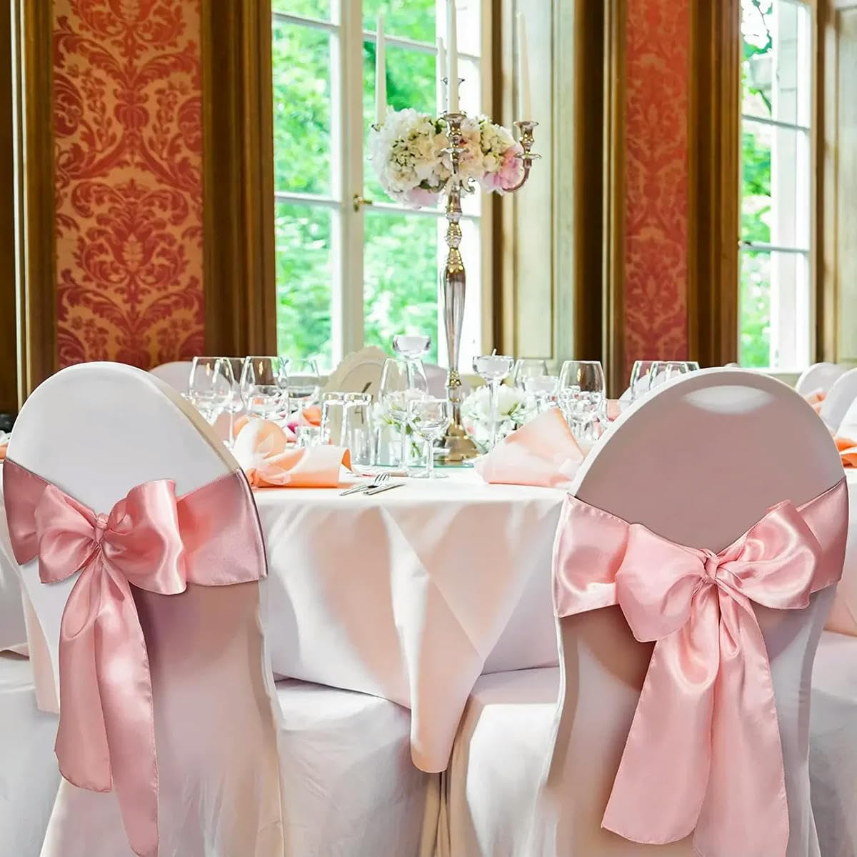 20 Stück/Set Satin-Stuhlschärpen, 17 x 275 cm, Seidenstuhlband, Schleifen, Stuhlbezug, Stuhldekoration for Hochzeit, Bankett, Party, Event, Hotel,Stuhlschleifen(Ivory White)