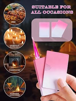Pink Lighter Cute Lighters Mini Pocket Lighter Fun Pink Flame Windproof Lighters Cool Refillable Butane Torch Lighter Gift with Box (Without Gas)