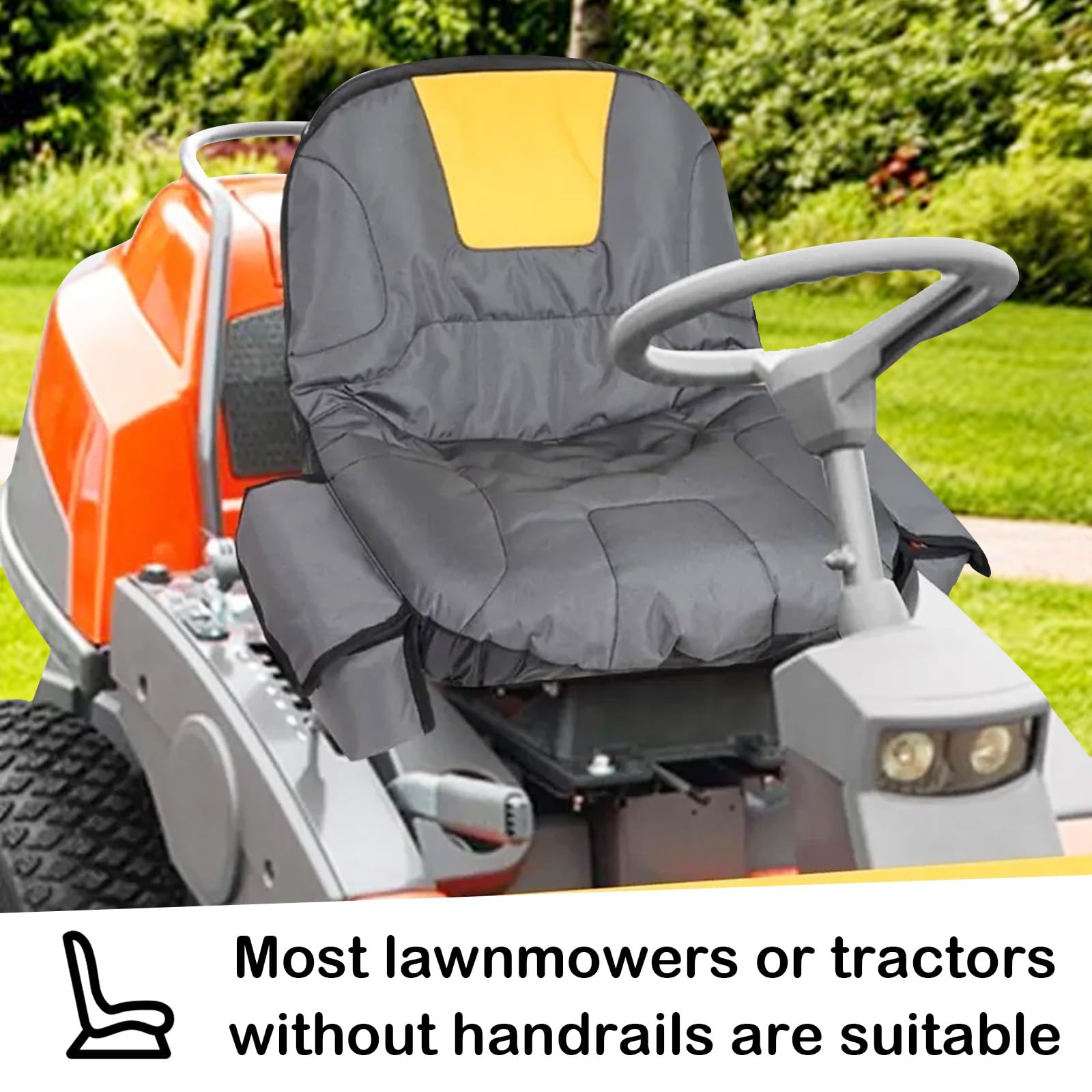 Rasenmäher Sitzbezug, Sitzbezug für Traktor mit Getränke Tasche 600D Oxford-Stoff Rasenmähersitz Schonbezug Rutschschutz Wasserdicht Rasentraktor Reitsitzbezug Rasenmäherzubehör für Rasenmähersitz
