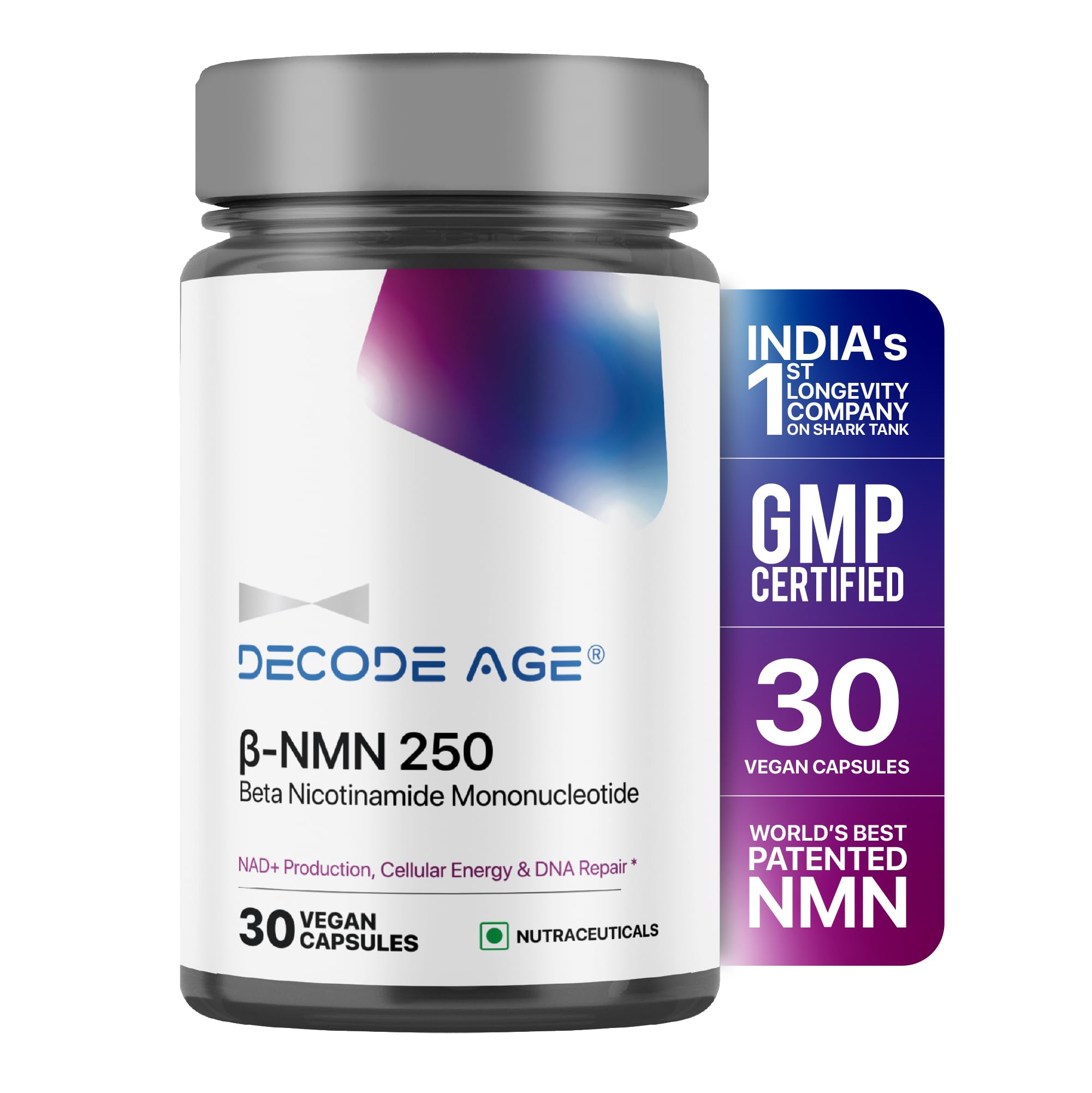Decode Age NMN Supplement | 99.9% Pure Beta NMN | NAD+ Booster for Energy, Cellular Repair & Skin Health | 250mg, 30 Vegan Capsules (B0BR13SM43) Amazon Price History, Amazon Price Tracker