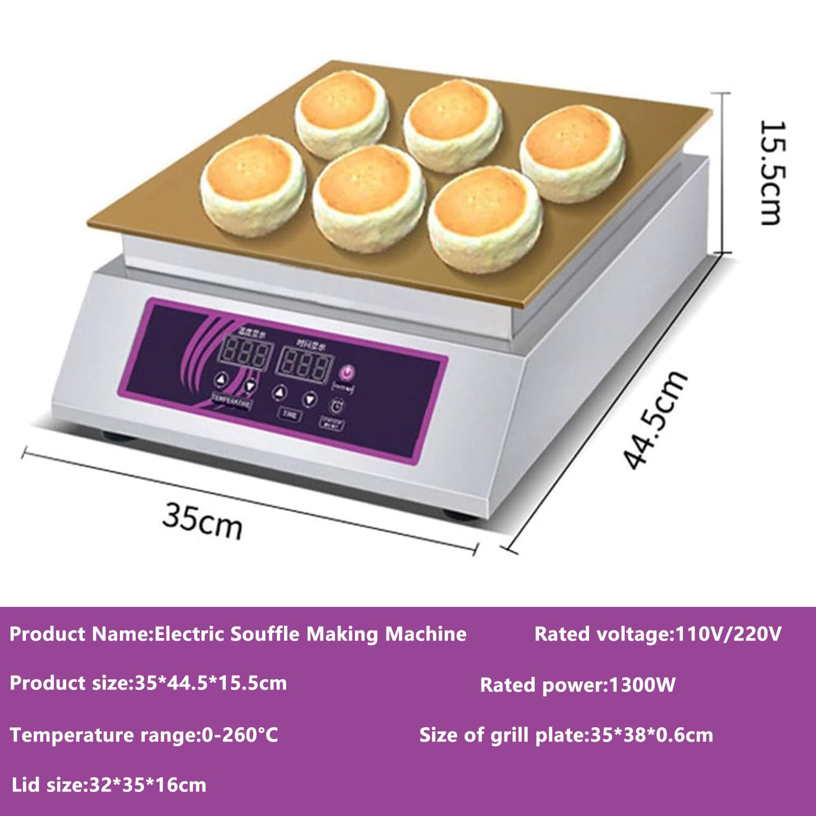 Máquina para Hacer soufflé | Máquina Japonesa para Hacer panqueques y soufflé | Máquina dorayaki con Cobre | Plancha eléctrica Comercial | Máquina para Hacer panqueques,1head