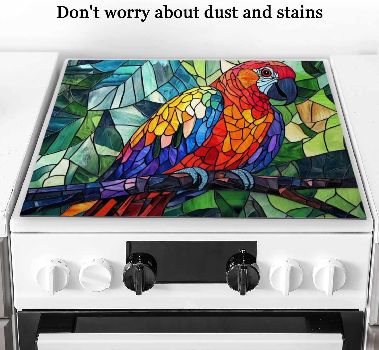 Stove Top Covers For Electric Stove,Colorful Parrot In Mosaic Of Glassy Hues Stove Mat For Glass Cooktop Protector,Extra Large Oven Range Top Cover 28X20In