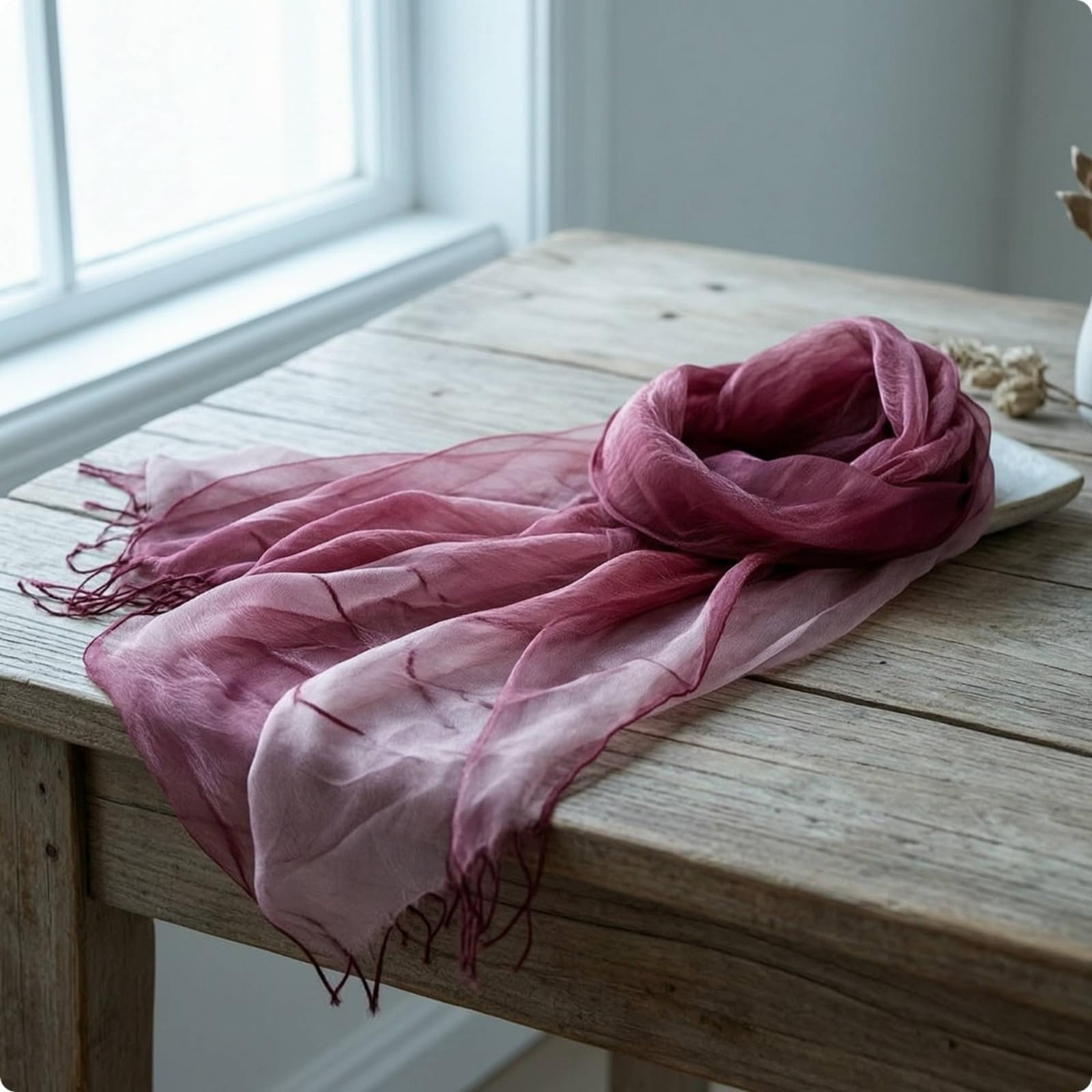 rockible Foulard en Soie Femme Écharpe Châle Étole Châle Tissu Léger et Doux avec Fines Franges Drapé Fluide et Polyvalent Convient au Quotidien aux aux Tenues, Array, Vert Mousse