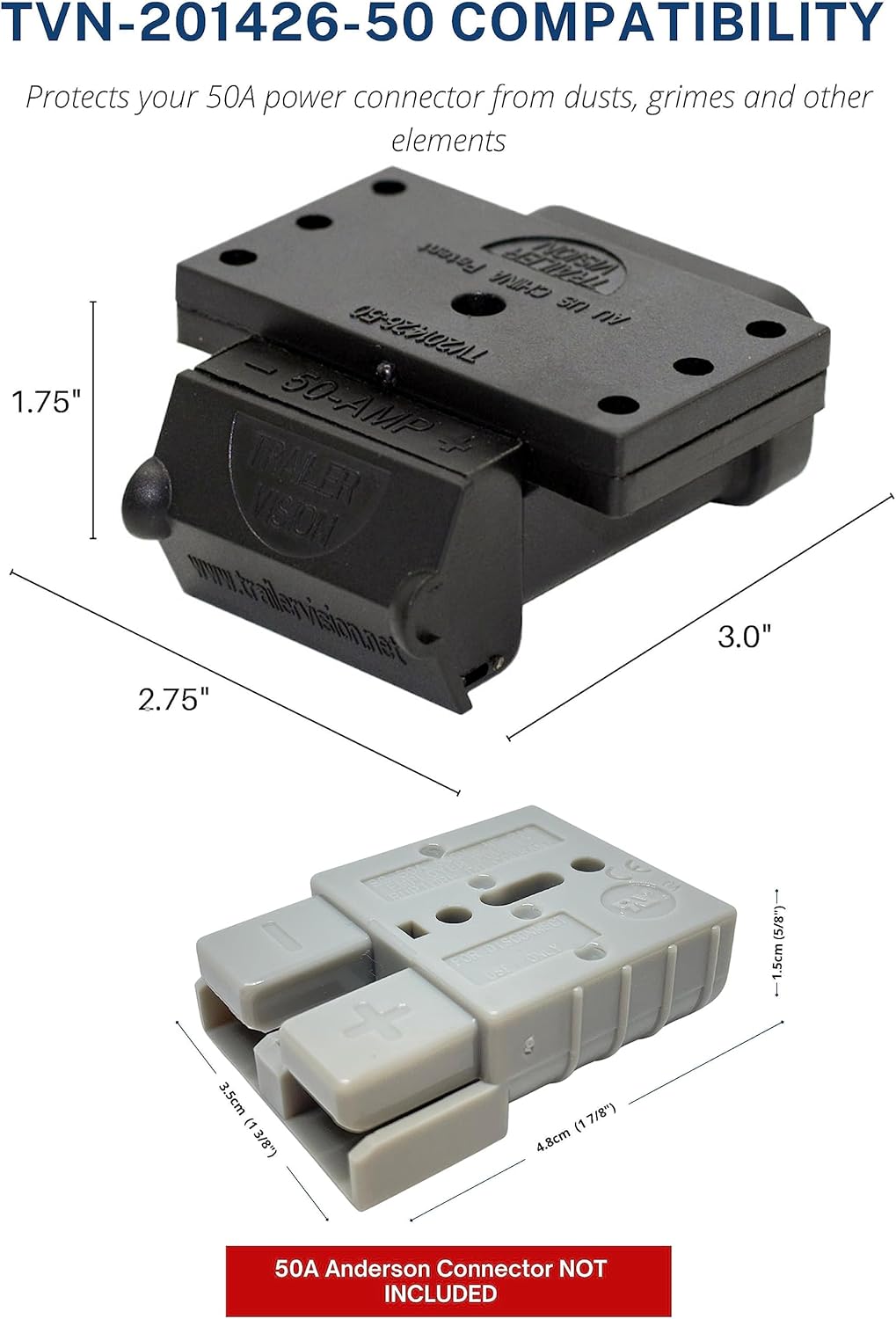 Trailer Vision 50A Battery Boxes Quick Connector Protective Cover Mount Fits Gauge 6-12 AWG 50 Amp Anderson Plug Assembly - Recovery Winch Jumper Cable Trailer Forklift Truck Solar UTV RV 4WD (Black)
