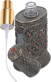 Hohopeti Botella de Perfume Vintage de Recargable y Decorativa de Vidrio y Aleación Resistente y Elegante para Aromaterapia y Almacenamiento de Lociones Diseño Retro Egipcio Rojo con Spray