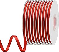 Vista 282 de Cinta de satén rosa polvoriento de doble cara, 3/8 pulgadas x 50 yardas, cintas de poliéster rosa polvoriento para envolver regalos, cinta de tela