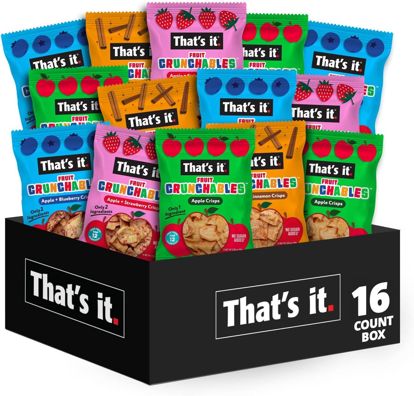 That's it. Fruit Crunchables Variety Pack, Fruit Snacks for Kids, 100% Fruit Crisps, Plant-Based, Non-GMO, Gluten-Free, No Sugar Added (16 Pack)