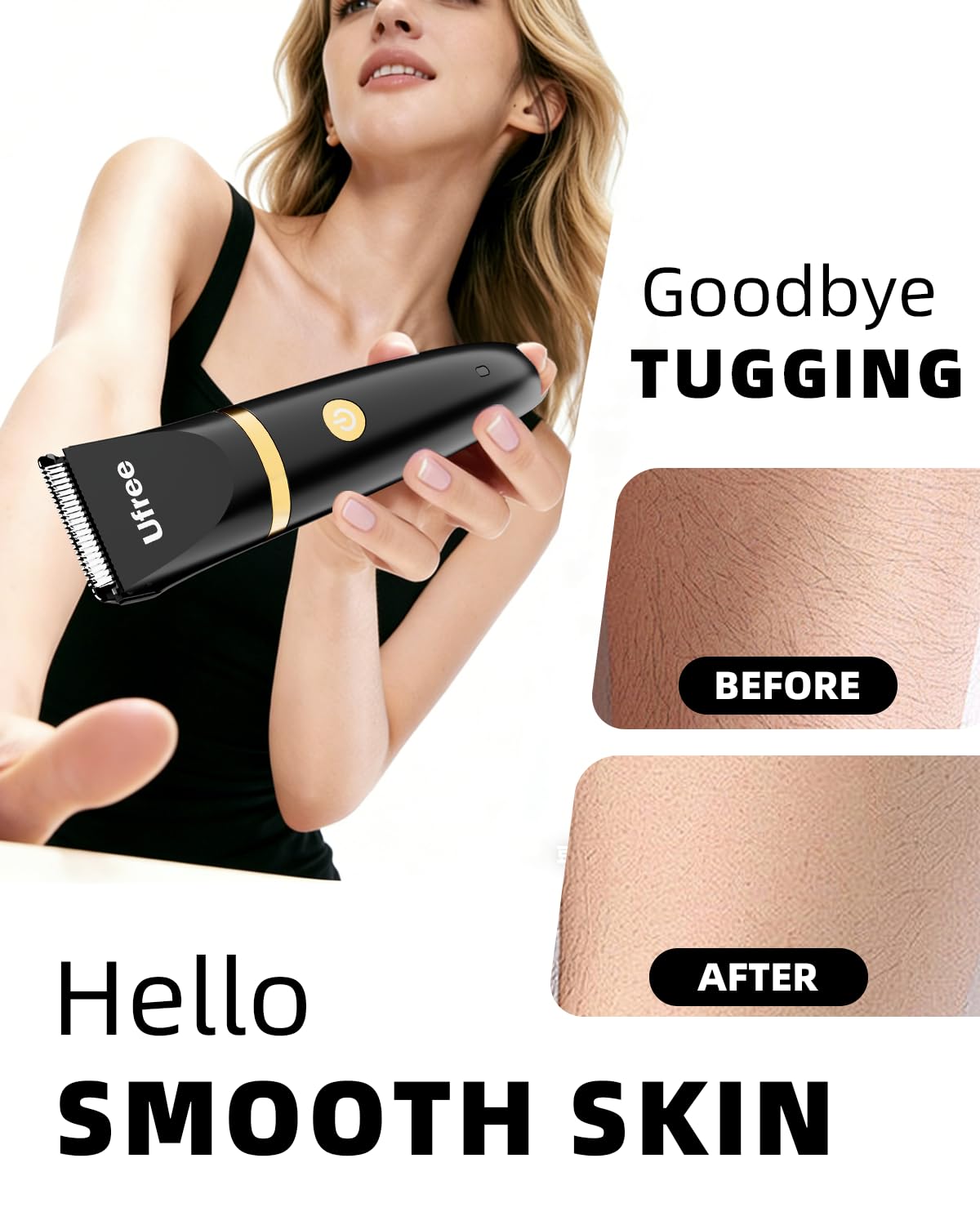 Ufree Bikini Trimmer Electric Razors for Women, Rechargeable Pubic Body Hair Trimmer Electric Shaver for Legs Body Hair, Bikini Shaver IPX7 Waterproof, Gifts for Women, Black