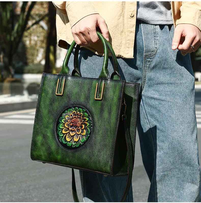 Miniatura 3 de Women's Genuine Leather Crossbody Bag Vintage Embossed Satchel Shoulder Purse Large Handbag