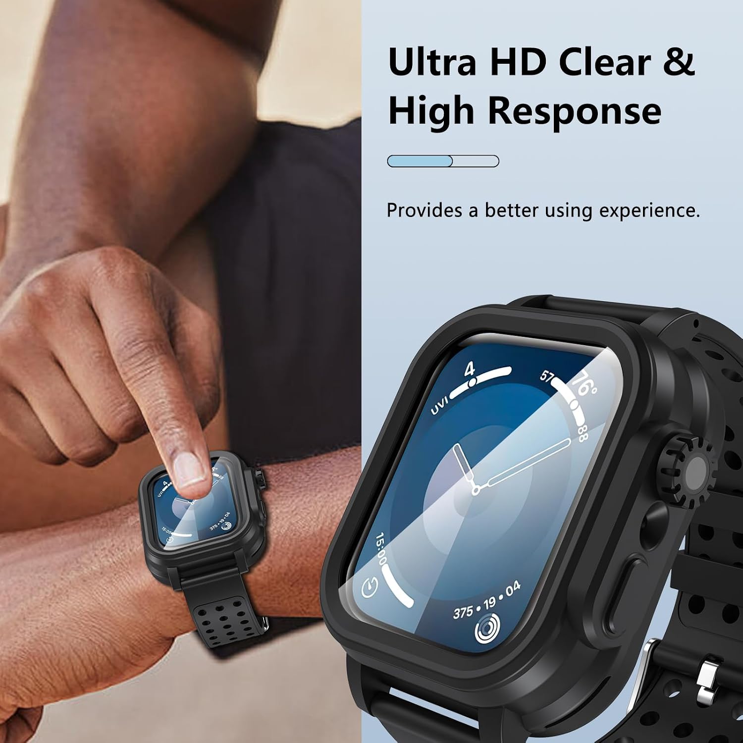 Hensinple IP68 Waterproof Case and Band for Apple Watch SE 2/SE Series 6/5/4 44mm with Screen Protector,Heavy Duty Shockproof Bumper Durable Cover for Apple Watch SE 2/SE Series 6/5/4 44mm Black
