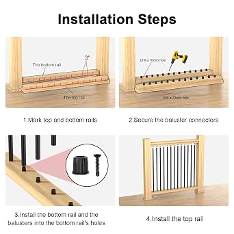BLIKA 100 Pack 32 Aluminum Deck Balusters with Connectors/Screws, 3/4 OD Hollow Round Aluminum Balusters for Deck Railing, Black Metal Deck Balusters Staircase Spindles