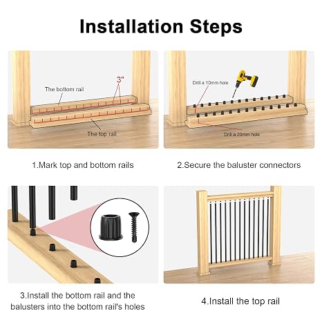 BLIKA 100 Pack 32 Aluminum Deck Balusters with Connectors/Screws, 3/4 OD Hollow Round Aluminum Balusters for Deck Railing, Black Metal Deck Balusters Staircase Spindles