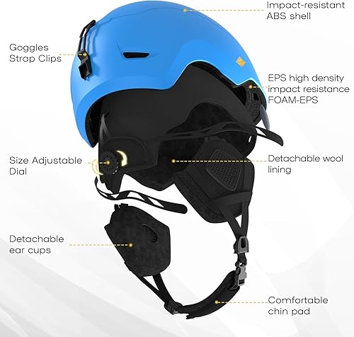 Miniatura 5 de Casco de snowboard, casco de esquí para adultos, con 9 rejillas de ventilación, carcasa de ABS y espuma EPS, cascos de nieve para hombres y mujeres