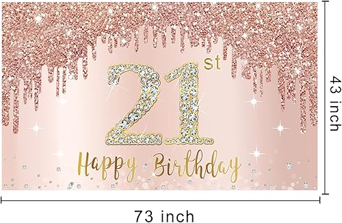 Miniatura 118 de Cartel de feliz cumpleaños número 100 para mujer, decoración de fondo de oro rosa para fiesta de cumpleaños número 100, póster rosa de cumpleaños