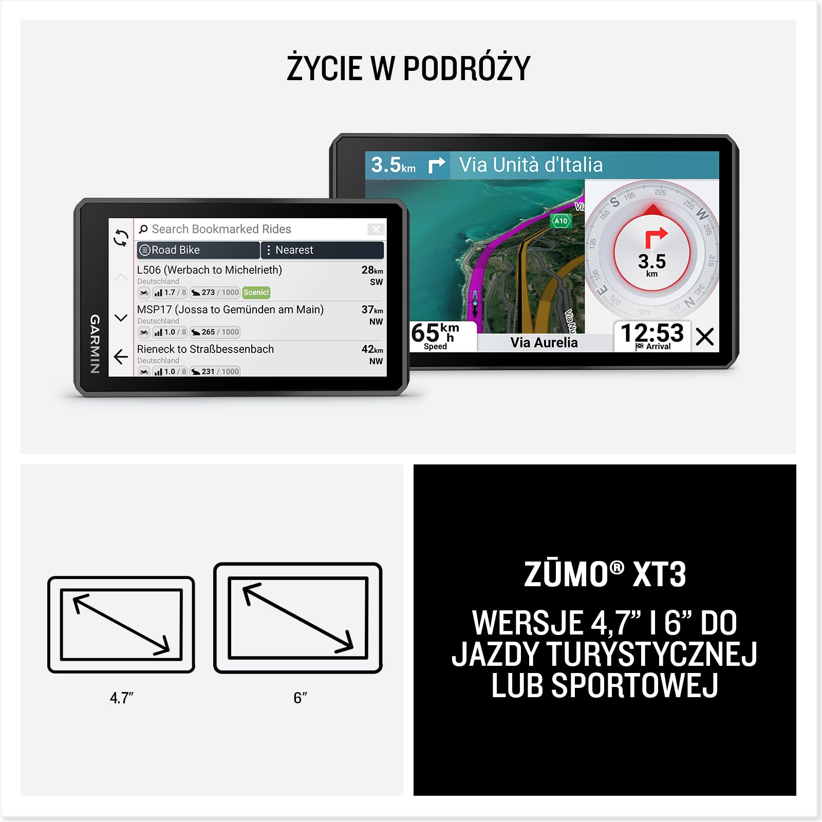 Garmin zūmo XT3 Wytrzymała Nawigacja Motocyklowa, Ekran 4,7" TFT, Wyprawy Grupowe, Natężenie Ruchu & Pogoda