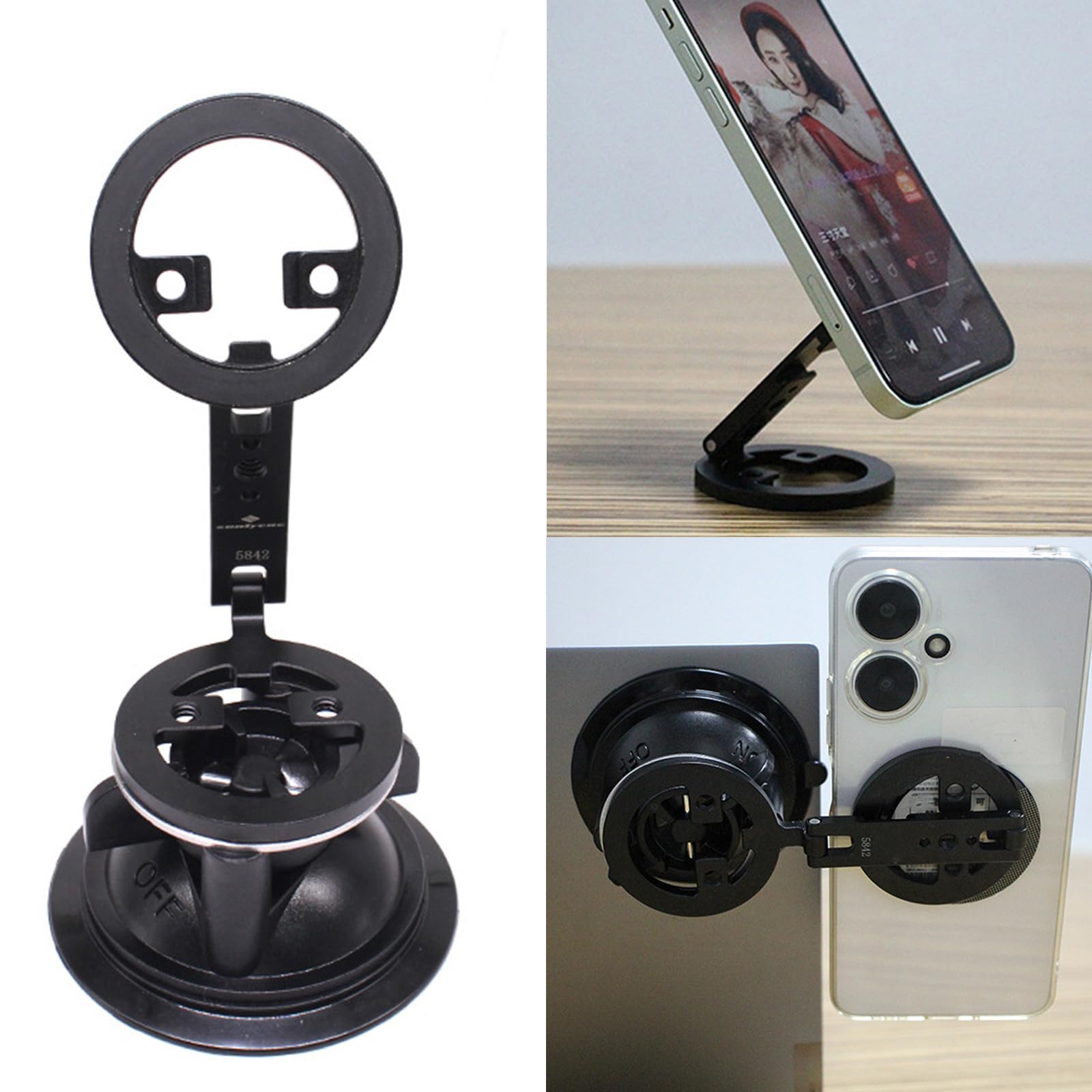 Instalación rápida 360 soporte giratorio para teléfono adaptador de base de succión 1/4 de rosca soporte de teléfono para salpicadero de coche