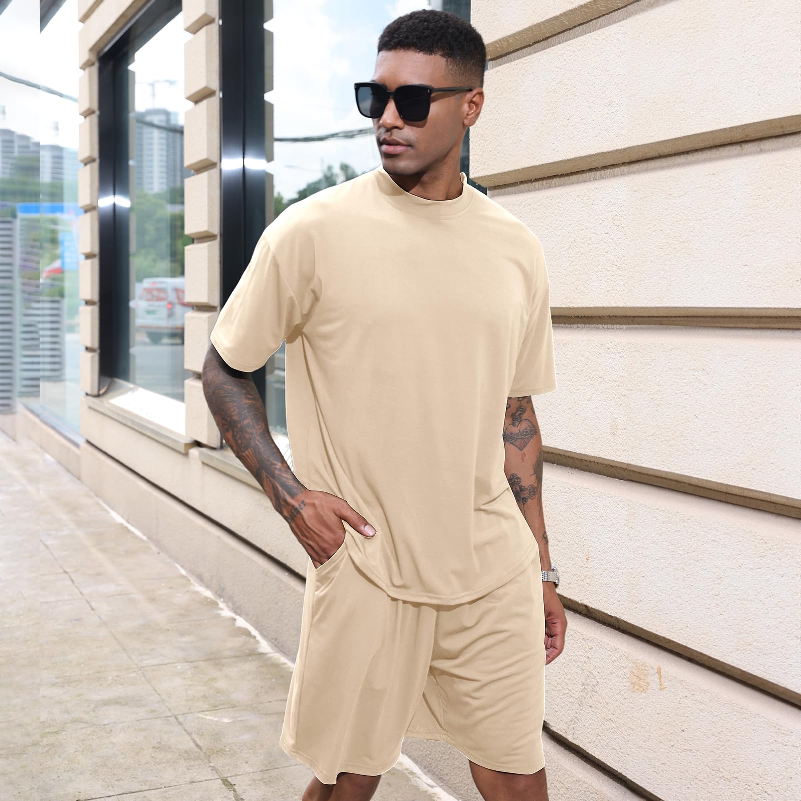 Herren T-Shirt und Shorts Set 2 Teiliges Sommer Trainingsanzug Jogginganzug Kurzarm Casual Freizeitanzug Tracksuit für Männer M-3XL