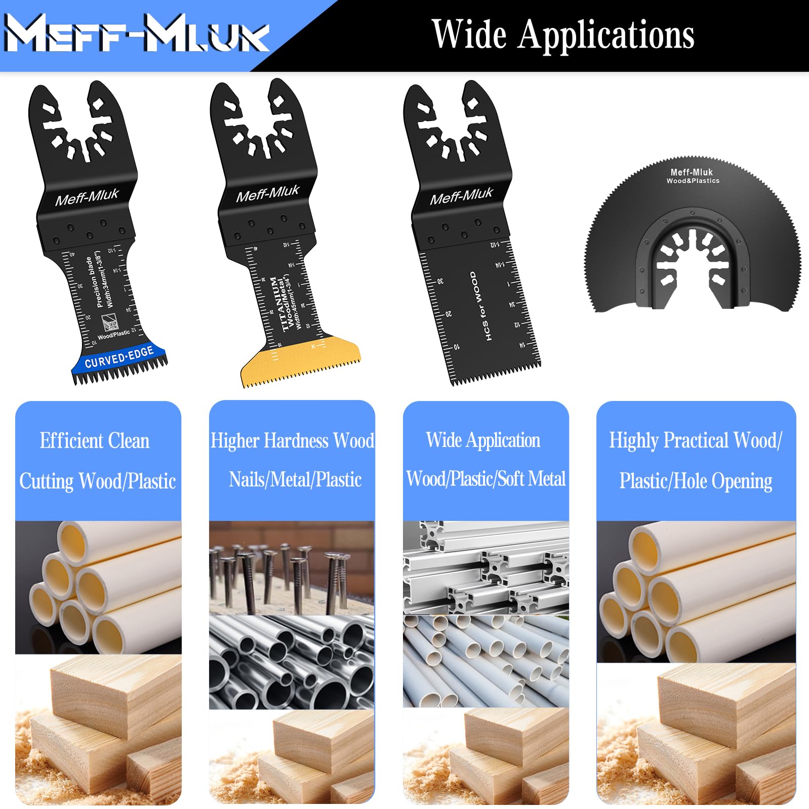 Meff-Mluk 26 cuchillas multiherramienta de dientes japoneses, cuchillas multiherramienta universales para madera, plásticos, metal, kit de hojas de sierra oscilantes de liberación rápida para