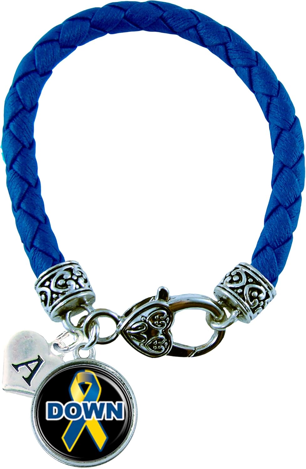 Custom Down Syndrome Awareness Blue Leather Bracelet Jewelry Choose Initial
