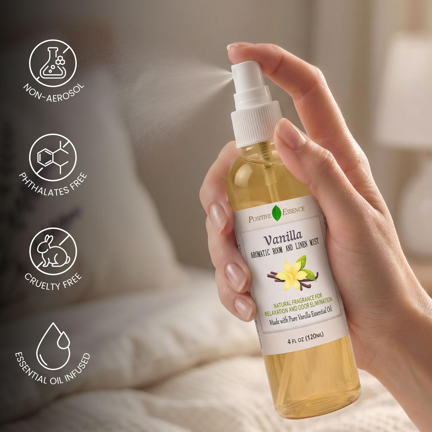 Positive Essenza aromatica Stanza e Lino Spray, Vanilla, 4 FL Oz