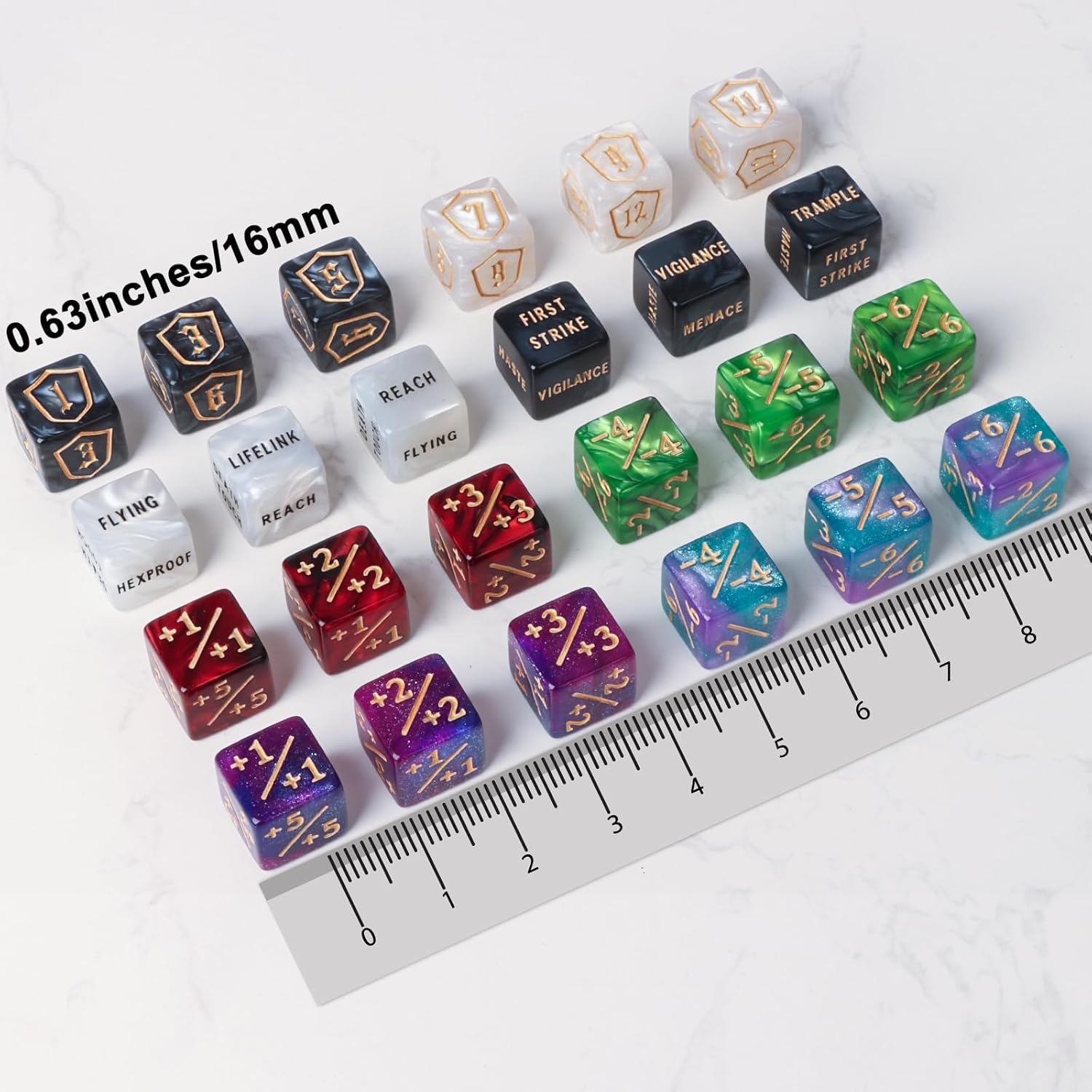 102 Pieces MTG Dice Counters Set Bulk Ability Keyword Tokens Shield Life Counters 6 Sided Dice for Magic The Gathering TCG Card Gaming Accessories (Dice Set A)