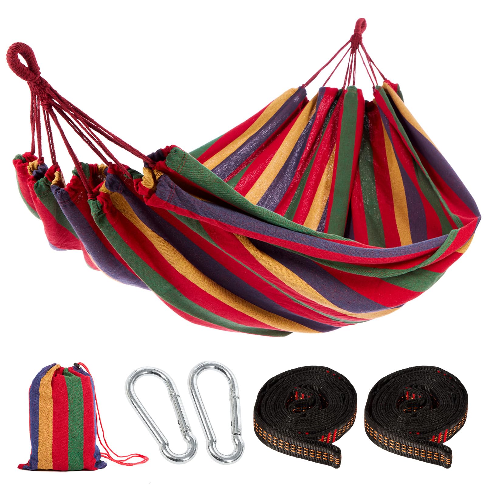 GREENSAPPIRE Cotton Hammock with Comfortable Fabric, Tree-Friendly Straps & Carabiners, Durable Portable Hammock with Travel Bag, Ideal for Garden Camping Patio Balcony Indoor & Outdoor (Red)