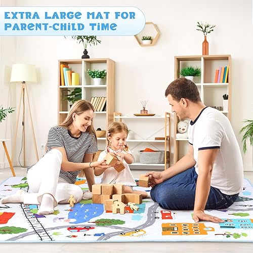 Miniatura 6 de Tapete de juego para bebé, tapete Toodler de 59 x 71 pulgadas, espuma extra gruesa antideslizante, lavable, cojín para gatear para jugar con el